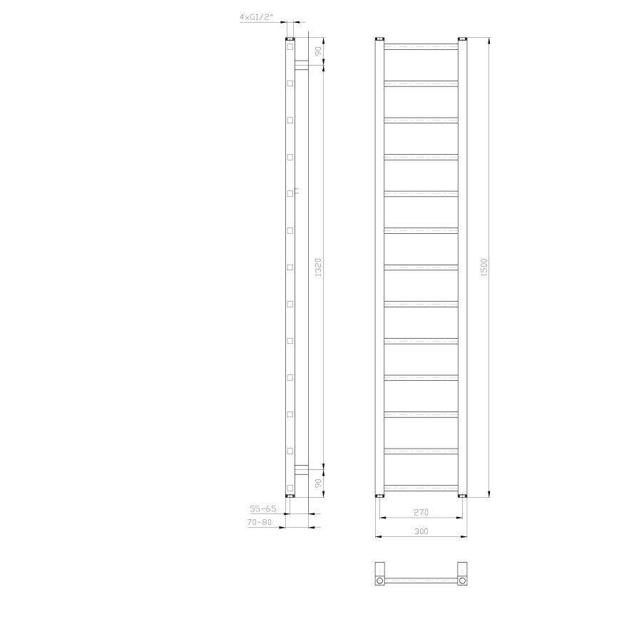Sapho - Badkamerradiator METRO LIGHT 150x30 cm wit
