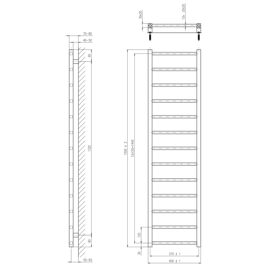 Sapho - Badkamerradiator METRO LIGHT 150x40 cm glanzend chroom
