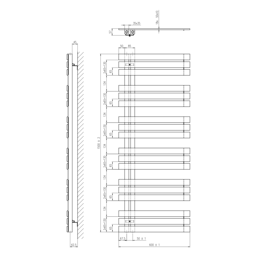 Sapho - Badkamerradiator SILVANA 680W/230V 60x150 cm wit
