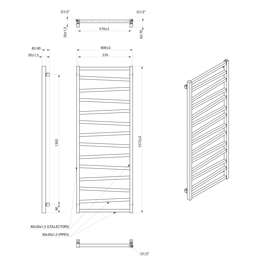Sapho - Badkamerradiator ZIG 709W 60x157 cm zwart