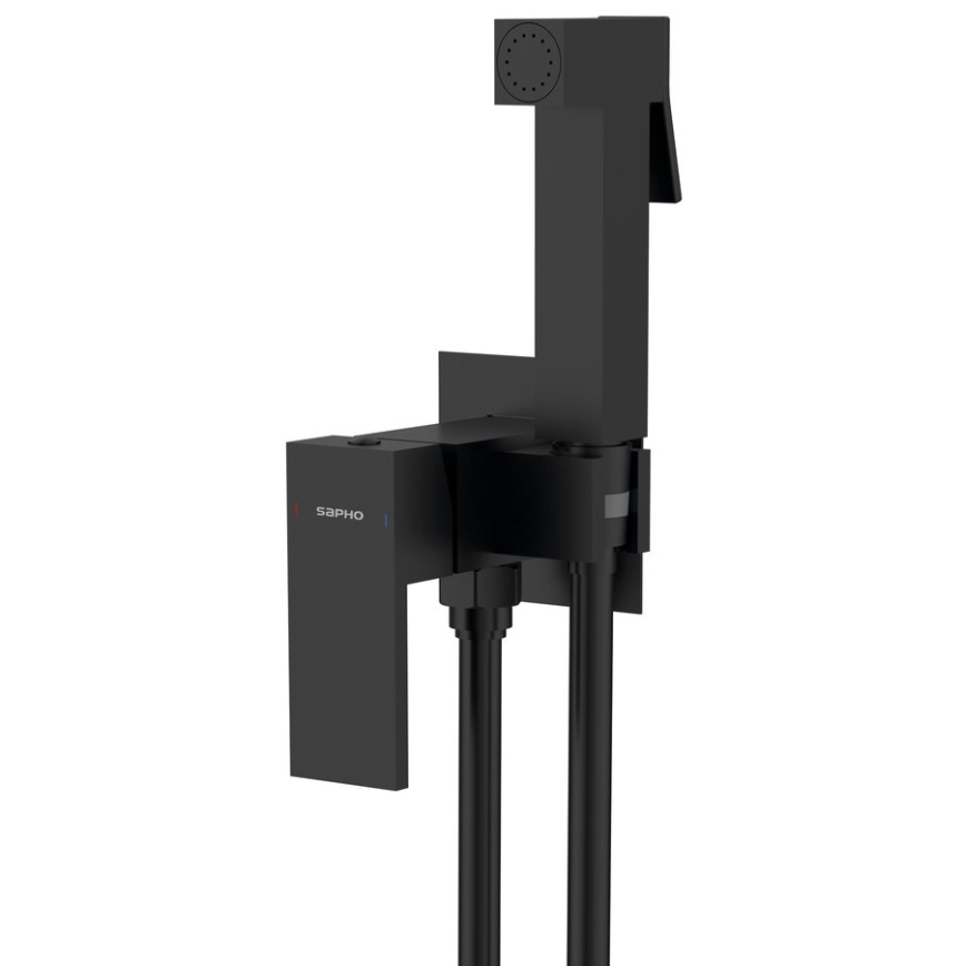 Sapho - Bidetkraan met douche voor inbouwmontage CUBEMIX hoekig/mat zwart
