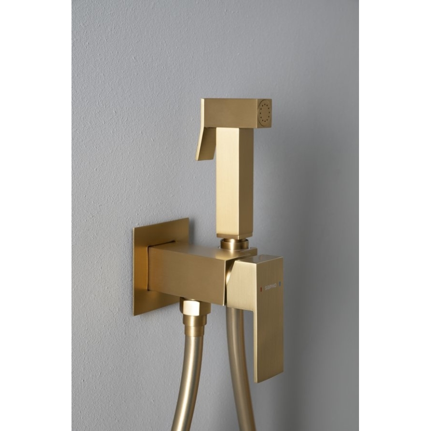 Sapho - Bidetmengkraan met handdouche voor inbouw CUBEMIX mat goud
