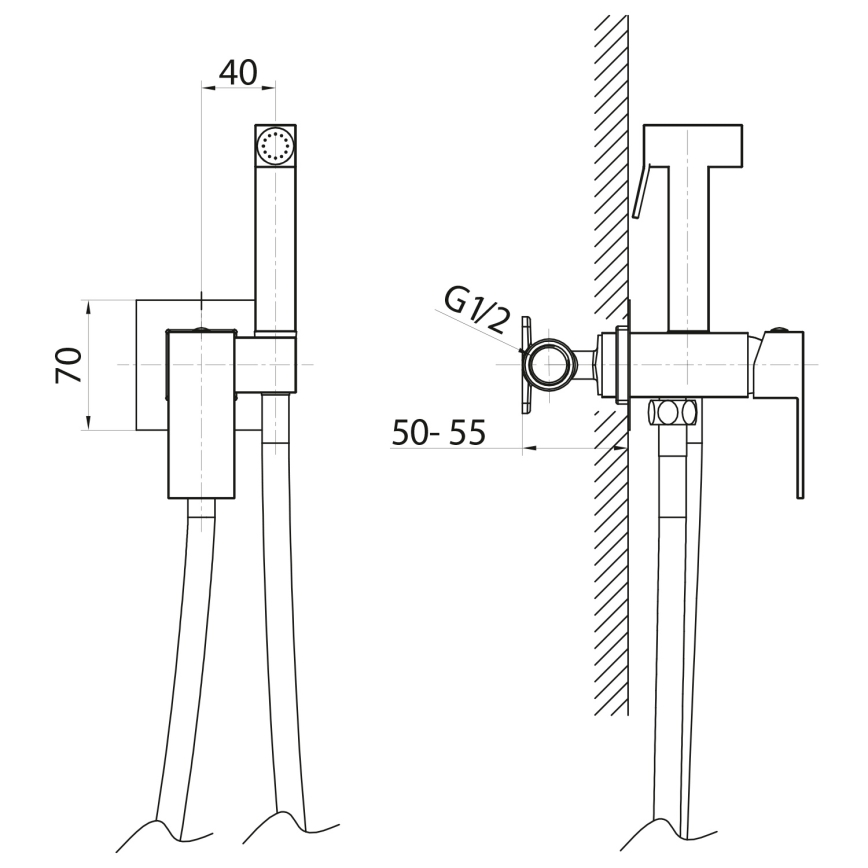 Sapho - Bidetmengkraan met handdouche voor inbouw CUBEMIX mat goud