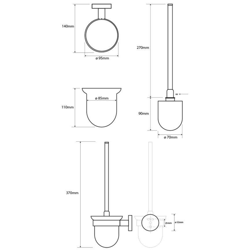 Sapho - Brosse WC murale X-ROUND verre dépoli/blanc