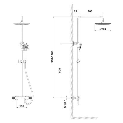 Sapho - Doucheset SOLARIS met kraan, mat zwart