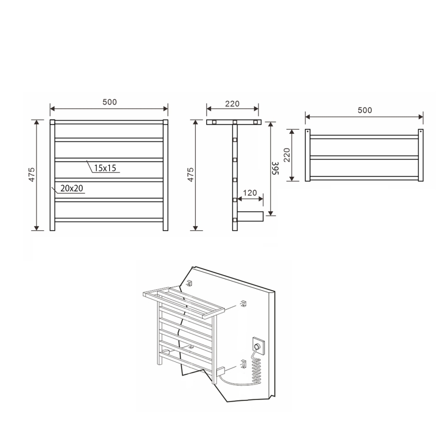 Sapho - Elektrische handdoekdroger ELZOR 60W 47x50 cm mat wit