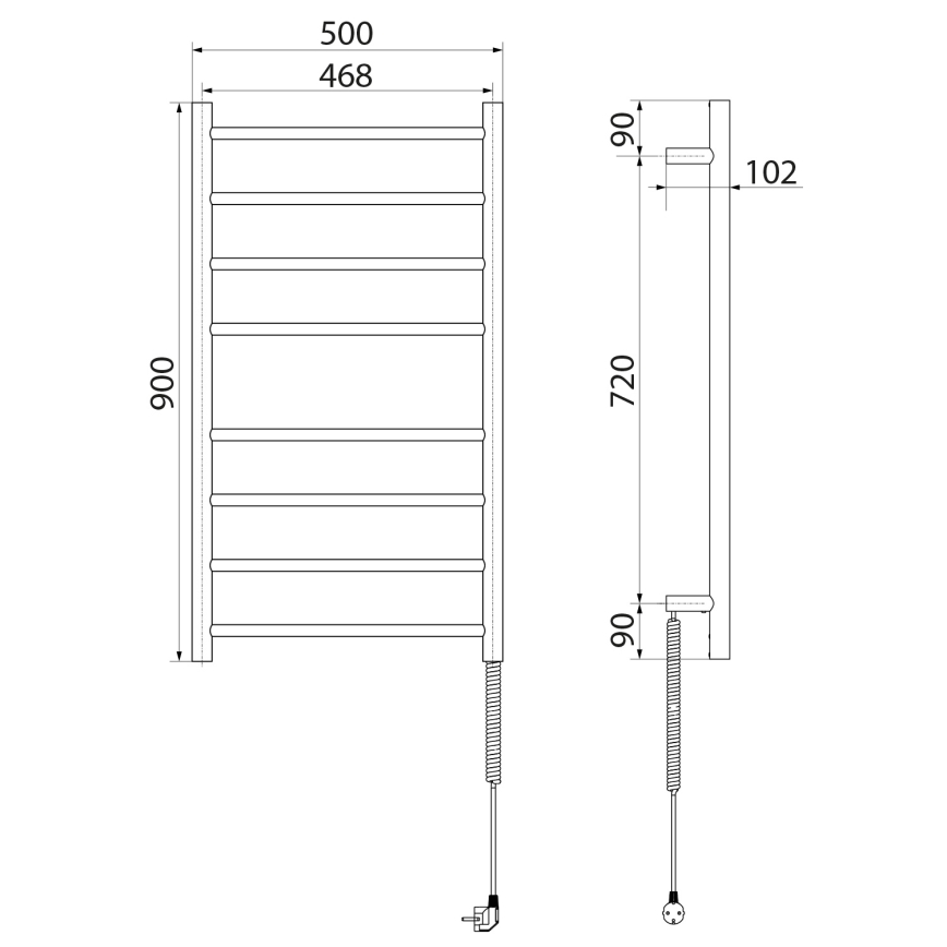 Sapho - Elektrische handdoekhouder REDONDO 75W/230V 90 cm glanzend chroom rechts rond