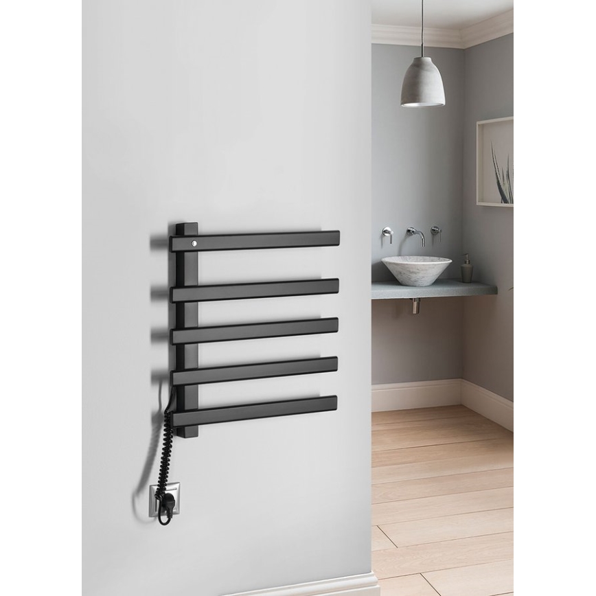 Sapho - Elektrische handdoekradiator ELCOR 63W/230V 48x52 cm mat zwart
