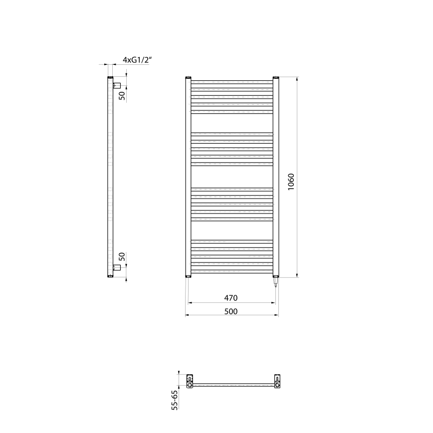 Sapho - Elektrische handdoekradiator METRO-E 400W 106x50 cm mat zwart
