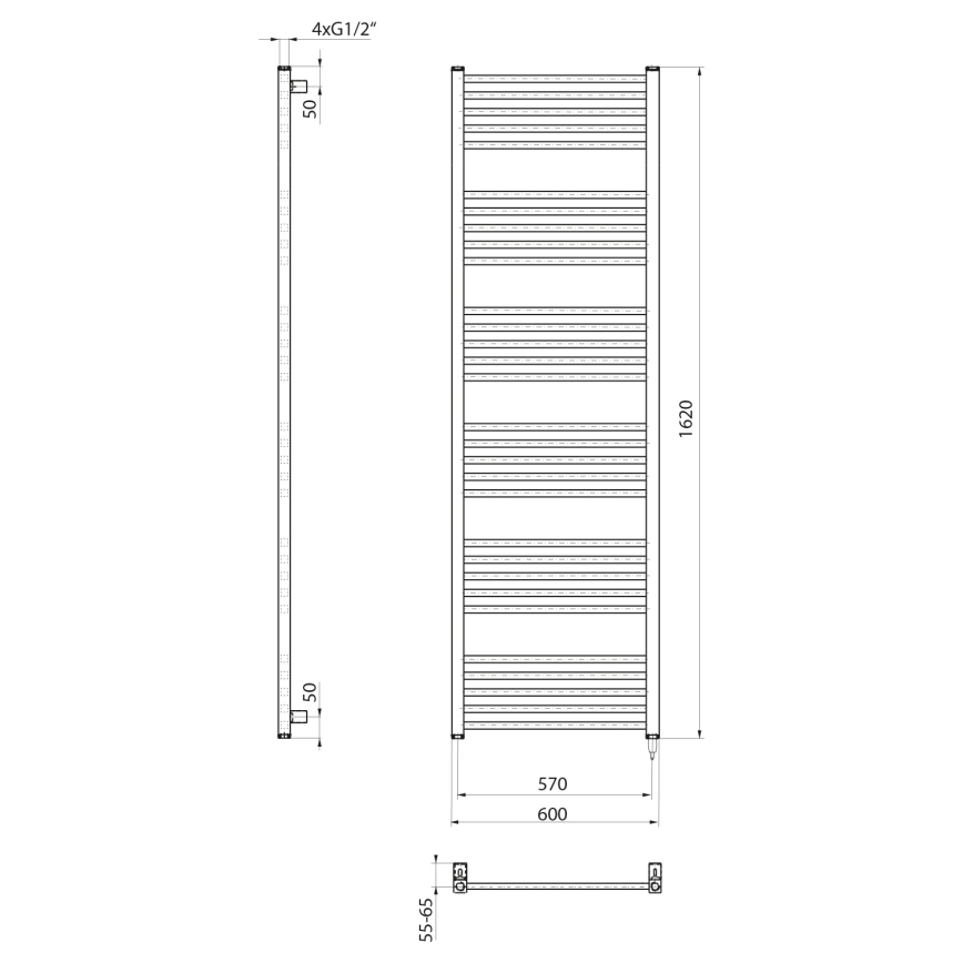 Sapho - Elektrische handdoekradiator METRO-E 800W/230V 60x162 cm mat zwart