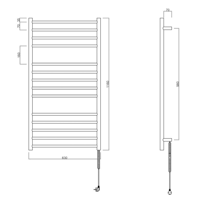 Sapho - Elektrische handdoekwarmer REDONDO 130 W 116 x 63 cm glanzend chroom