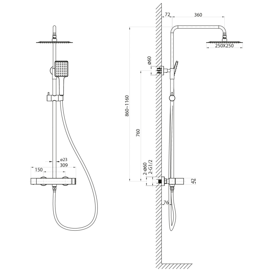 Sapho - Ensemble de douche CUBEMIX avec mitigeur, finition dorée mate