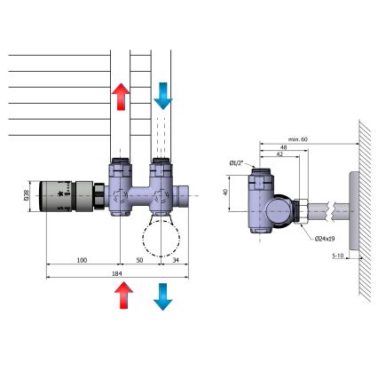 Sapho - Kit thermostatique de raccordement pour connexion centrale TWIN COMBI gauche/chrome brillant