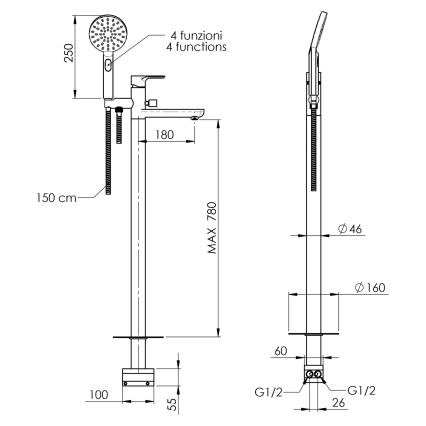 Sapho - Ensemble pour baignoire PAX avec mitigeur, chrome poli