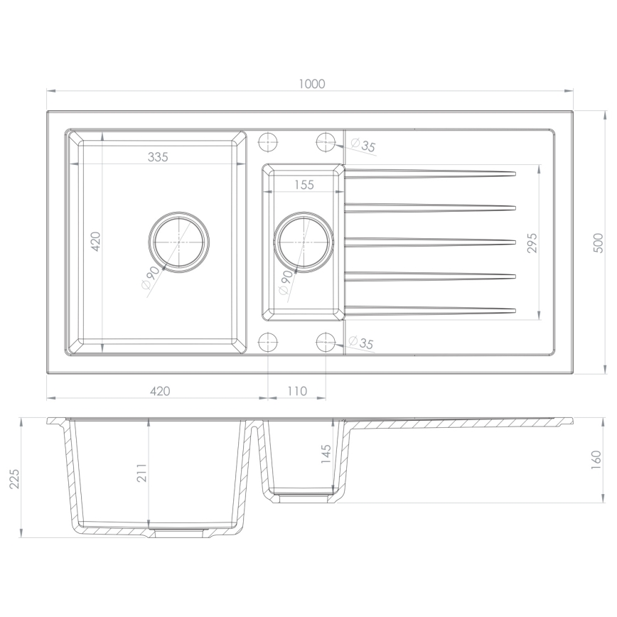 Sapho - Évier de cuisine 100x50 cm granit/blanc