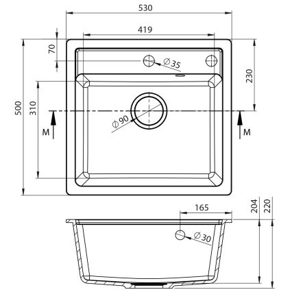 Sapho - Évier de cuisine 53 x 50 cm granit/beige