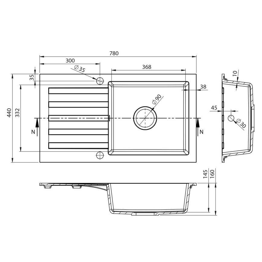 Sapho - Évier de cuisine 78x44 cm granit/blanc