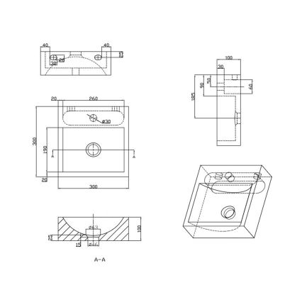 Sapho - Hangende wastafel BLOK 30 x 30 cm antraciet