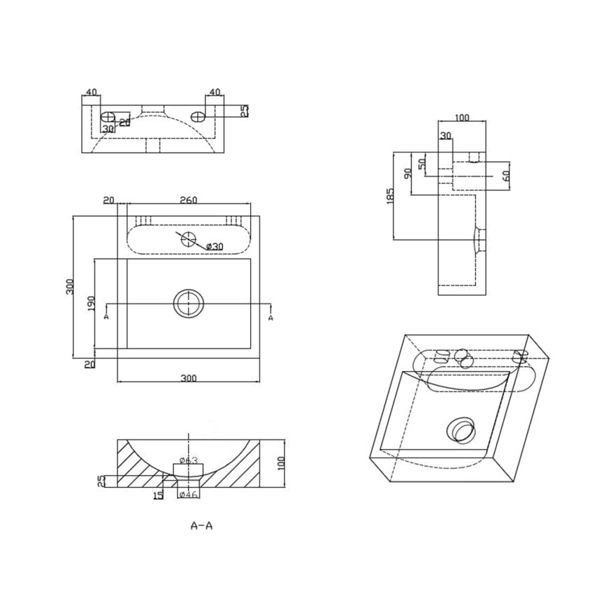 Sapho - Hangende wastafel BLOK 30 x 30 cm antraciet