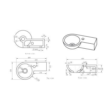 Sapho - Hoekige wandwastafel BLOK 40x23 cm rechts/antraciet