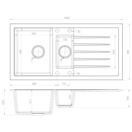 Sapho - Keukenspoelbak 100x50 cm graniet/zwart