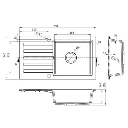 Sapho - Keukenspoelbak 78x44 cm graniet/wit