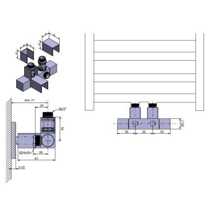 Sapho - Kit de raccordement de vannes pour connexion centrale CUBE TWIN chrome brillant