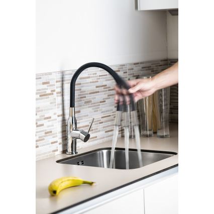 Sapho - Kraan voor gootsteen met flexibele arm SILI zwart/messing