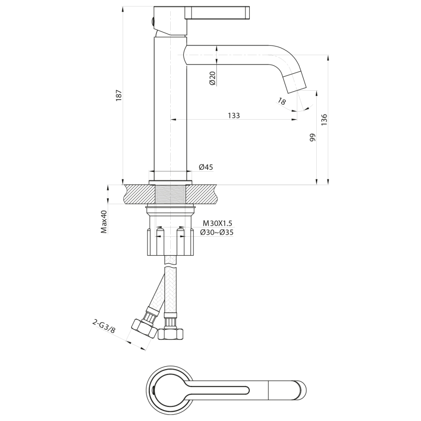 Sapho - Kraan voor wastafel ICONIC 18,7 cm glanzend chroom