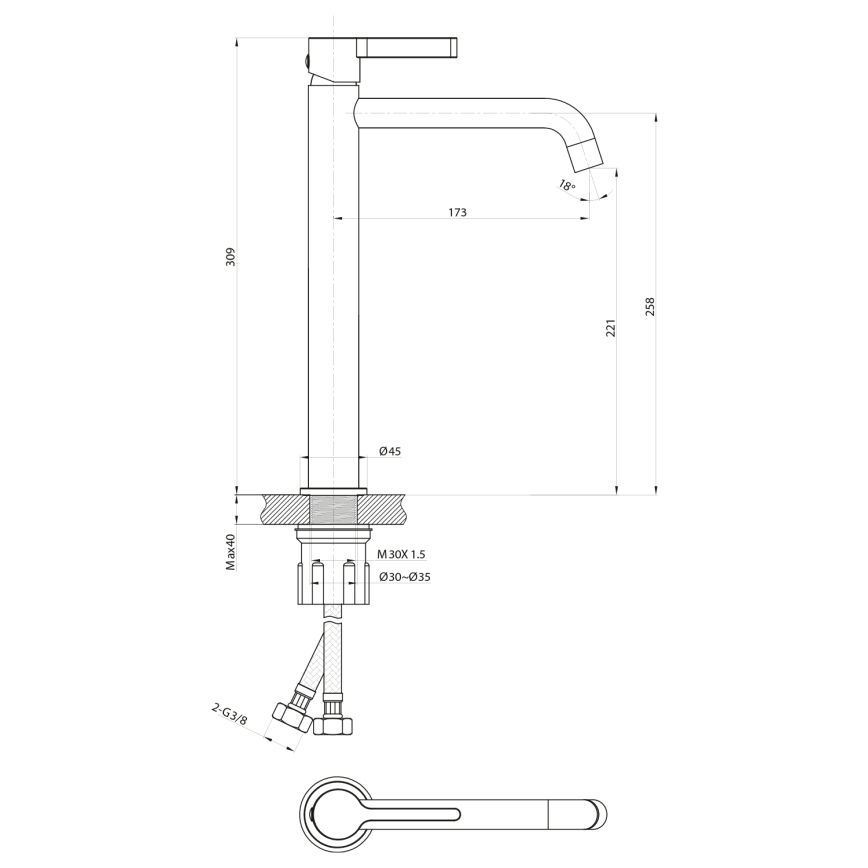 Sapho - Kraan voor wastafel ICONIC 30,9 cm glanzend chroom