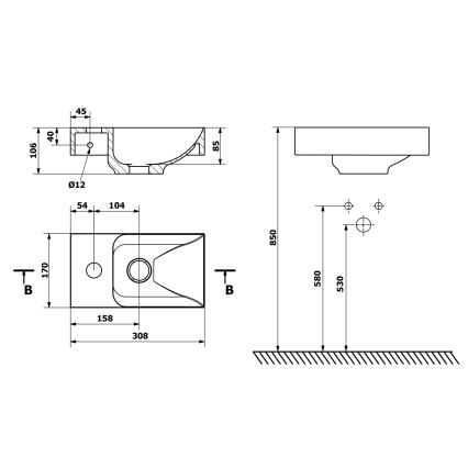 Sapho - Lavabo suspendu PICCOLINO 31x17 cm gauche/marbre coulé/blanc