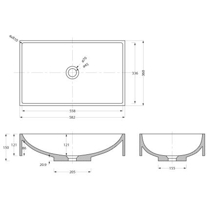 Sapho - Opbouwwastafel 58x36 cm beton/zwart