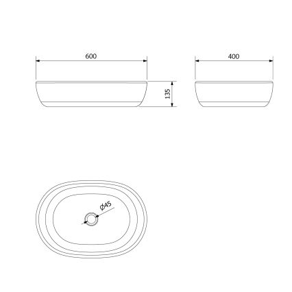 Sapho - Opbouwwastafel PRIORI 60x40 cm keramiek/zwart/blauw