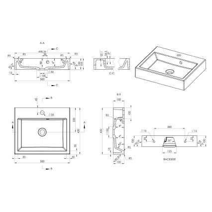 Sapho - Opzetwastafel ORINOKO 50x42 cm marmer/wit