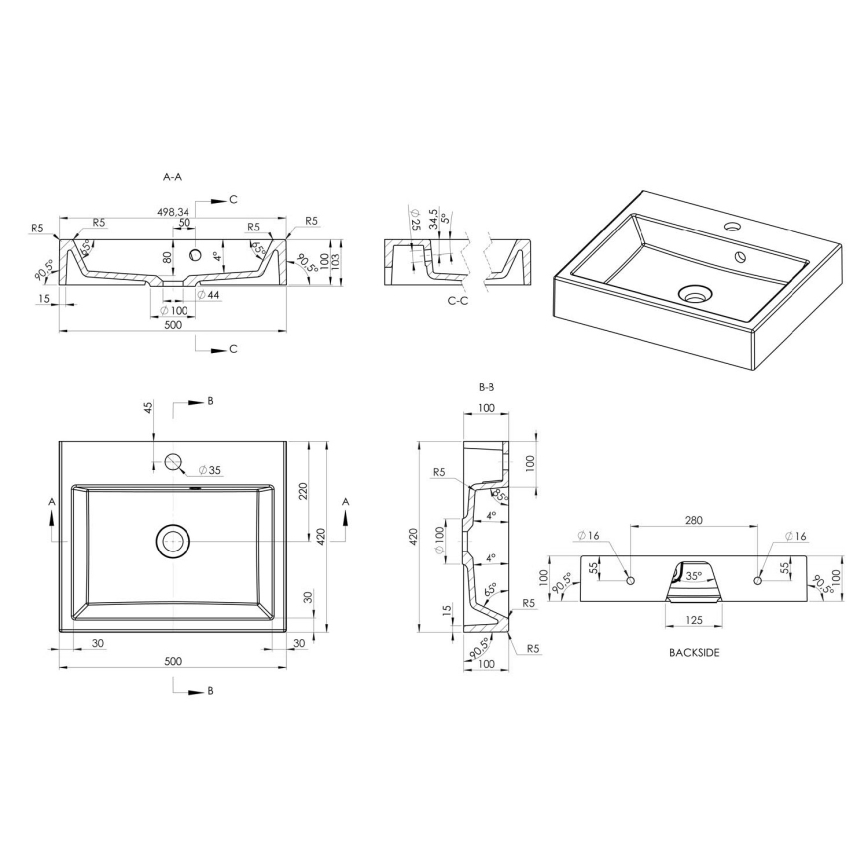 Sapho - Opzetwastafel ORINOKO 50x42 cm marmer/wit