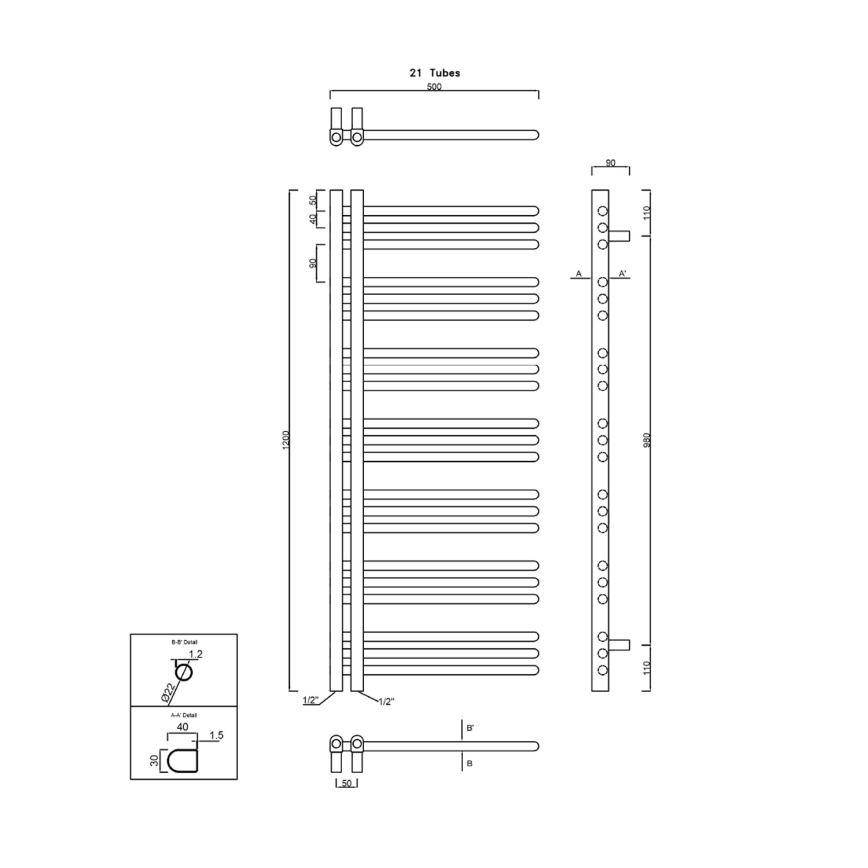 Sapho - Radiateur sèche-serviettes DORLION 378W/230V 50x120 cm chrome brillant