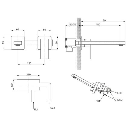 Sapho - Robinet de lavabo pour installation encastrée CUBEMIX chrome brillant