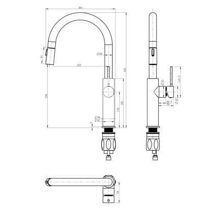 Sapho - Robinet d'évier avec douchette extractible FLAWO mat noir