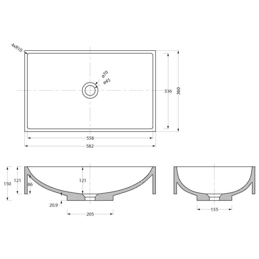 Sapho - Vasque à poser 58x36 cm béton/noir
