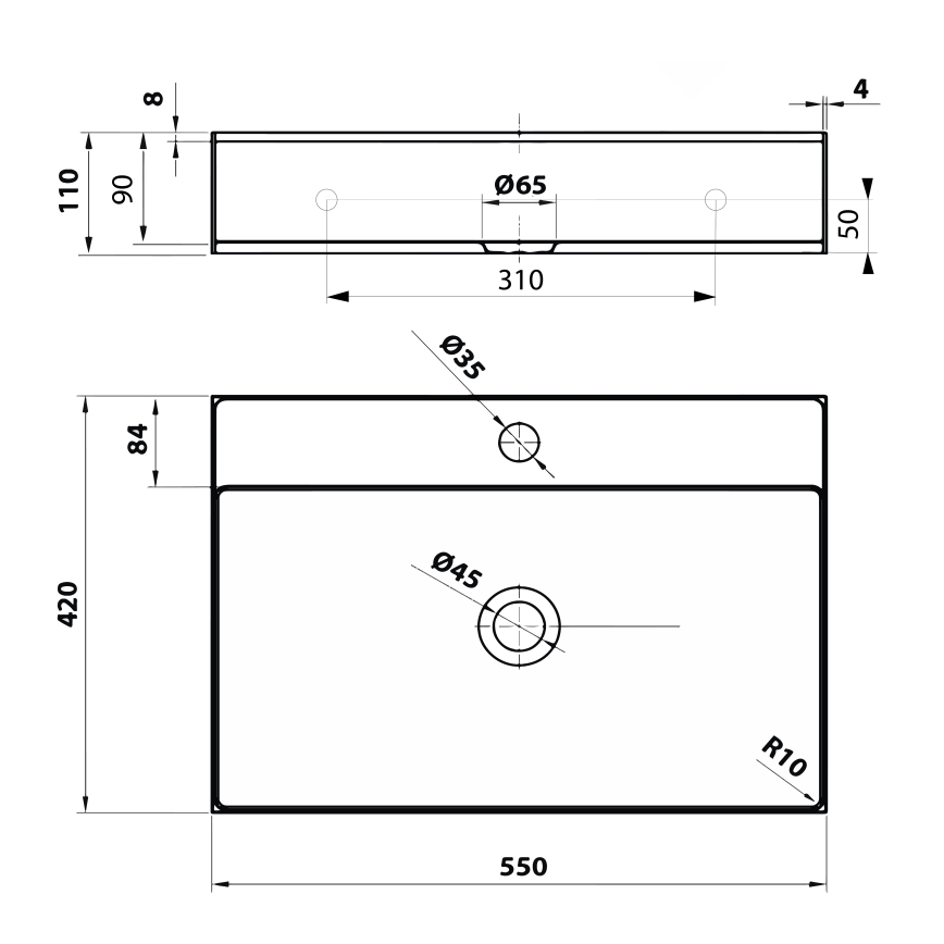 Sapho - Vasque à poser AURUM 55 x 42 cm en inox brossé