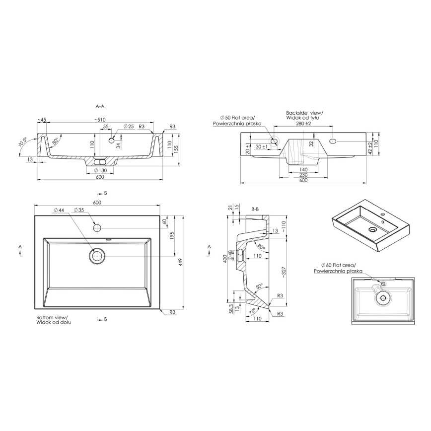 Sapho - Vasque à poser ORINOKO 60x45 cm marbre/blanc