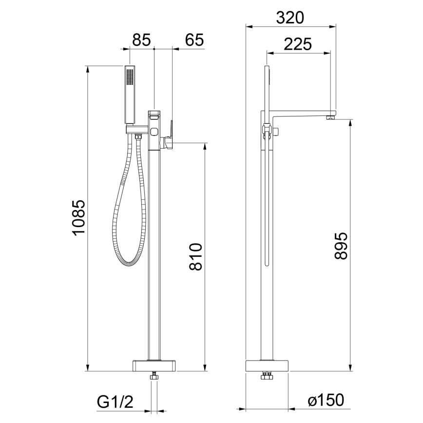 Sapho - Vrijstaande badmengkraanset TURSI, glanzend chroom