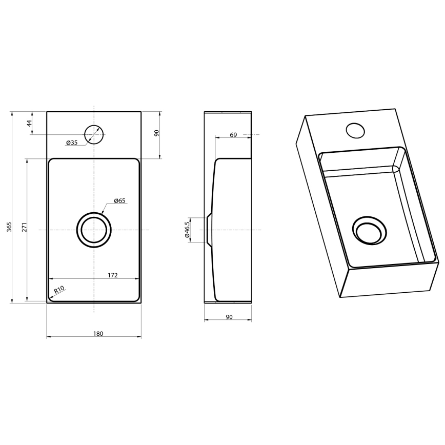 Sapho - Wandgemonteerde wastafel AURUM 36,5x18 cm mat koperkleurig