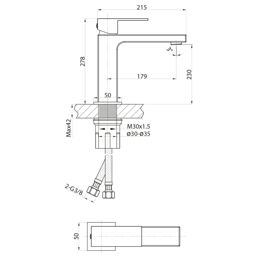 Sapho - Wastafelkraan CUBEMIX 27,8 cm mat goud