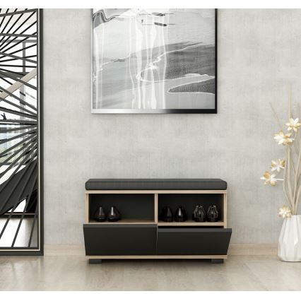 Schoenenkast DRAGO 42x80 cm zwart/notenhout