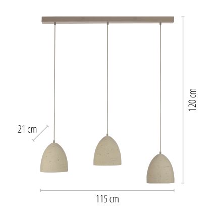 Schöner Wohnen 12541-42 - Hanglamp aan kabel TRAVENTA 3xE27/40W/230V beton