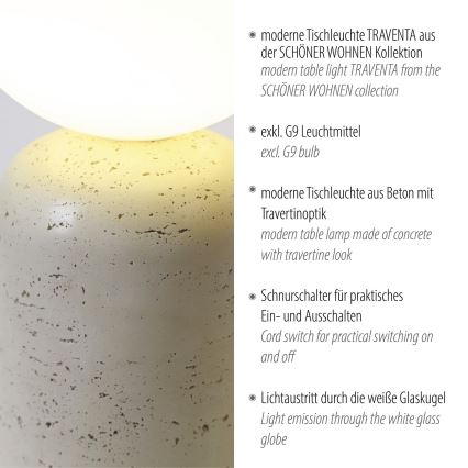 Schöner Wohnen 12543-42 - Lampe de table TRAVENTA 1xG9/10W/230V béton