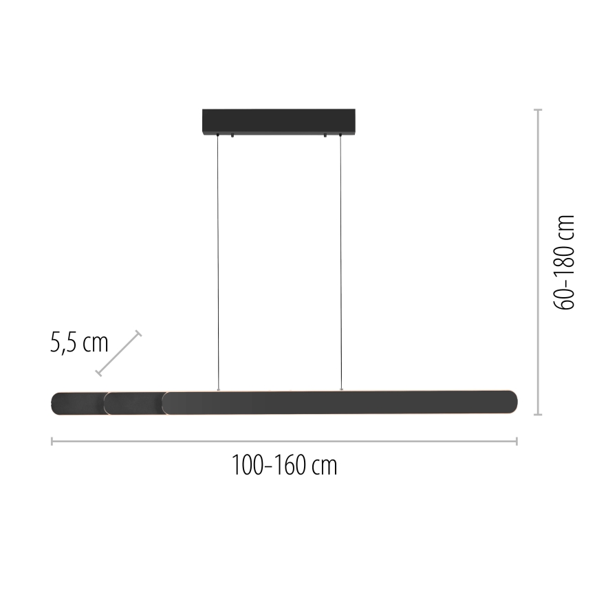 Schöner Wohnen 12577-18 - LED-dimbare hanglamp aan kabel ADRIANA ROUND 2xLED/24W/230V 2700/3000/3500/4000/5000K 160 cm zwart