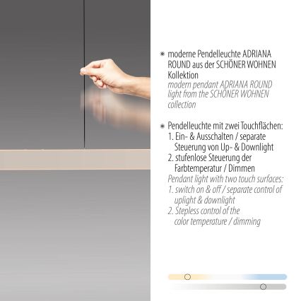 Schöner Wohnen 12577-39 - Dimbare LED-hanglamp aan kabel ADRIANA ROUND 2xLED/24W/230V 2700/3000/3500/4000/5000K 160 cm grijs