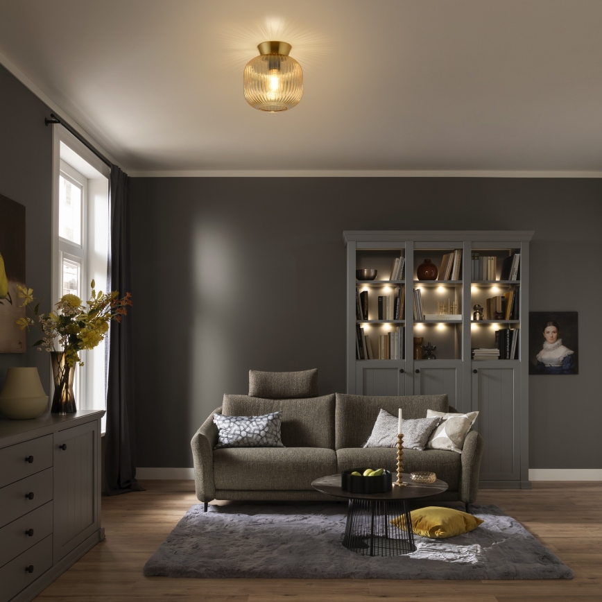 Schöner Wohnen 13574-27 - Plafonnier NAMI 1xE27/25W/230V Ø 20 cm doré/beige/fumé